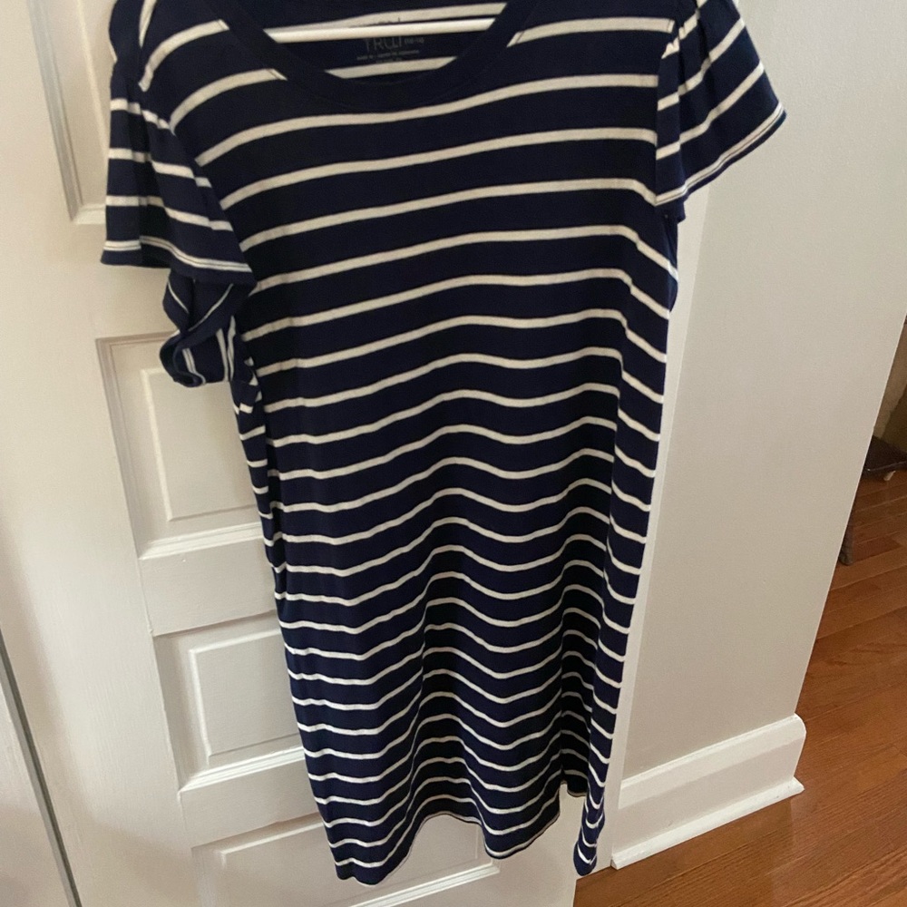 Time and Tru Navy & White Striped Midi T-Shirt Dress